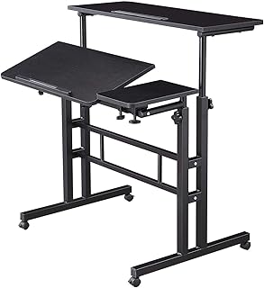 Bureau debout portable réglable pour ordinateur et ordinateur portable avec roulettes pour poste