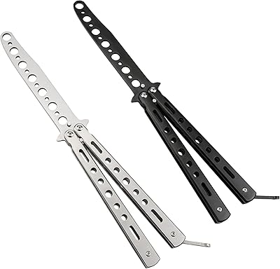 Couteau papillon - 2 pièces couteau papillon outil d'entraînement en acier métallique - couteau pliant non affûté - peigne couteau papillon d'entraînement flip tricks, entraîneur balisong noir et argent. La boutique en ligne DIAYTAR COTE D'IVOIRE est une plateforme de commerce électronique qui permet aux clients d'acheter en ligne des produits de toutes sortes, avec une livraison rapide et sécurisée. Elle dispose d'une équipe de professionnels qui travaillent giorno et nuit pour satisfaire les clients. C'est pourquoi elle est considérée comme l'une des meilleures boutiques en ligne de Cote d'Ivoire.