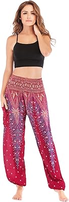 Wslcn pantalon hippie aladdin pour femme, ample, à carreaux, style bohème, taille haute