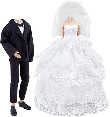 Ensemble de mariage e-ting belle robe de mariée avec voile et costume