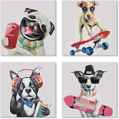 Seven wall arts galerie colorée d'animaux de compagnie sur toile, peinture abstraite de chien hip hop imprimée sur toile pour enfants garçons filles, décoration de salle de bain, chambre d'enfant, 12" x 12" x 4 pièces. La boutique en ligne Diaytar Côte d'Ivoire offre une grande variété de produits, allant de l'électronique aux produits alimentaires, en passant par les vêtements et les accessoires.