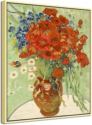 Wiko art grande peinture sur toile avec cadre doré de coquelicots rouges