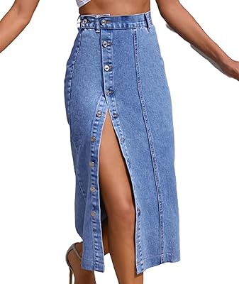 Jupe en jean pour femme avec boutons sur le devant, taille haute