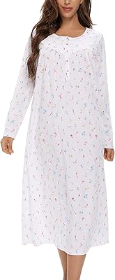 Izzy toby chemises de nuit en coton pour femmes, manches longues, tricotées, longues