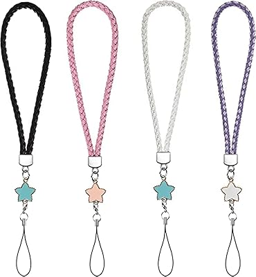 4 pièces de corde de poignet tressée en pu avec pendentif de téléphone