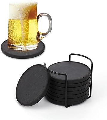 Kitchendao dessous de verre en pierre d'ardoise anti-rayures avec support, anneau souple amovible