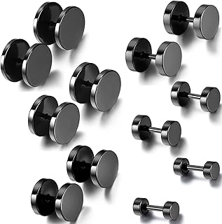 6 paires de boucles d'oreilles noires 4-14 mm pour hommes et femmes fausses