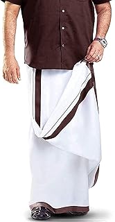 Dhoti pur coton double couche pour hommes (blanc, taille unique) 4mt
