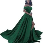 Robe formelle longue trapèze avec fente sur les épaules en tissu satiné idéale