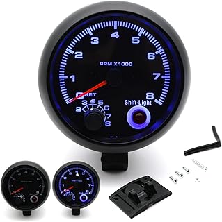 Tachymètre de voiture de 3,75 pouces, feu clignotant universel noir 0-8000 tr/min