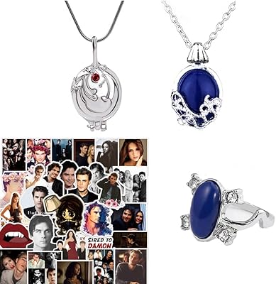 The vampire diaries katherine day walking collier en cristal saphir, pendentif elena verbena