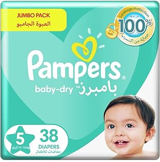 Couches pampers baby-dry, taille 5, junior, 11-18 kg, 38 unités