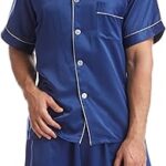 Ensembles de pyjama en soie chrongless pour hommes, vêtements de nuit boutonnés à