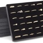 6 pièces organisateur de bagues en velours noir, plateaux d'exposition de bijoux, boîte