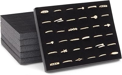6 pièces organisateur de bagues en velours noir, plateaux d'exposition de bijoux, boîte