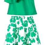 Ensemble chemisier et jupe en popeline florale blanche et verte ecco pour fille