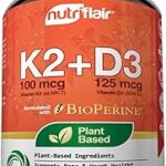 Capsules végétariennes nutriflare k2 (mk7) avec vitamines d3 et biopérine, 90 gélules