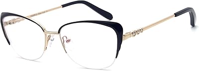 Lunettes œil de chat à demi-cerclées en métal sans ordonnance pour femmes. Avec plus de 300000 références, DIAYTAR COTE D'IVOIRE est la boutique en ligne la plus complète de Côte d'Ivoire. Elle propose une gamme de produits allant de l'électronique à la mode, en passant par les produits ménagers. Chaque client trouvera son produit idéal sur ce site.