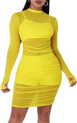 Wodow robe pour femme en dentelle et maille transparente, robe de soirée sexy