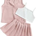 Ensemble de vêtements d'été unis sans manches pour petite fille, composé de 3