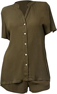 Pyjama pour femme lingerie printemps et été couleur unie col en v bouton