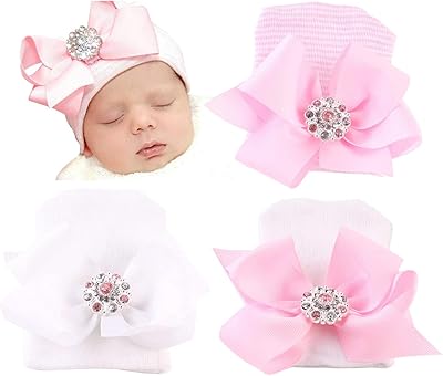 3 chapeaux de nouveau-né pour filles, chapeaux d'hôpital avec nœuds et bandeau
