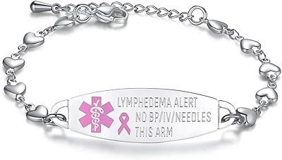 Bracelet d'alerte de lymphœdème sans aiguille pour femmes, bracelet médical réglable en acier