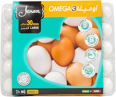 Un grand carton d'œufs blancs oméga 3 de janan 30 œufs