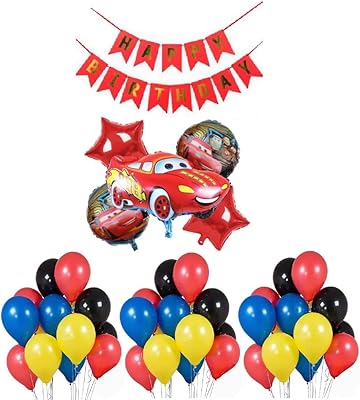 Ensemble bannière et ballons d'anniversaire de voiture mcqueen (56 pièces)