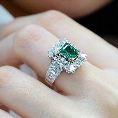 Bague vintage en argent sterling 925 avec émeraude, bagues de cocktail, pierres carrées
