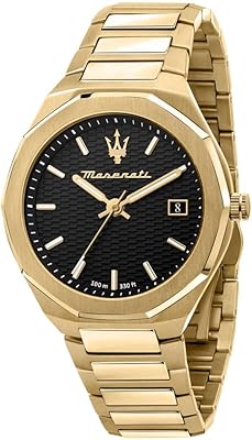 Montre à quartz habillée en acier inoxydable maserati gold steel r8853142004