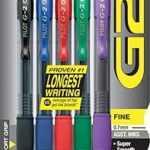 Stylo gel rechargeable pilot g2 premium à pointe fine, noir/bleu/rouge/vert/violet, paquet de 5