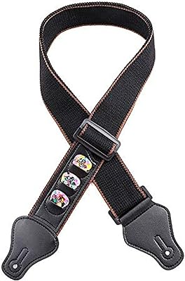 Sangle de guitare électrique acoustique multifonctionnelle réglable en coton avec embouts en cuir