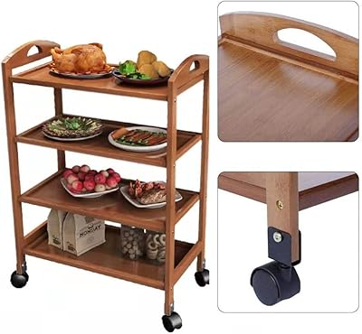 Chariot de cuisine en bois sur roulettes lingwei, chariot de service alimentaire