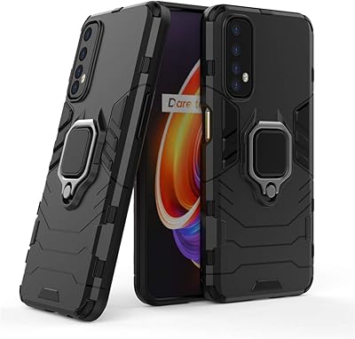 Coque compatible realme7, pare-chocs avec anneau en métal