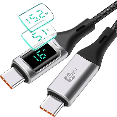 Câble usb c izhou, câble de type c 100 w avec écran led