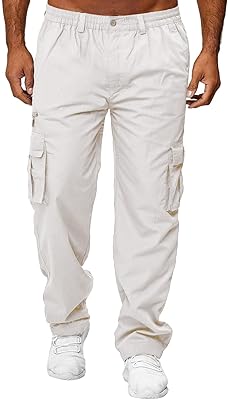 Pantalon cargo pour hommes avec taille élastique, pantalon de travail droit en coton
