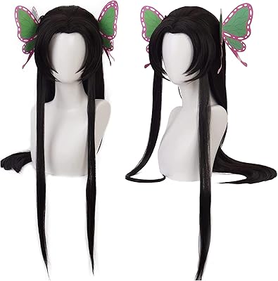 Perruque de cosplay cosmo kanai demon slayer pour femmes, cheveux noirs longs, fête