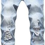 Jean droit déchiré coupe slim pour homme avec taille confortable et élastique