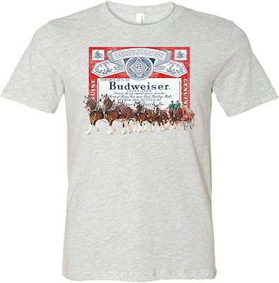 T-shirt avec logo budweiser clydesdale. En tant que boutique en ligne leader en Cote d'Ivoire, DIAYTAR COTE D'IVOIRE assure une expérience d'achat en ligne sécurisée et pratique, avec des options de paiement flexibles et des promotions régulières pour inciter les achats.