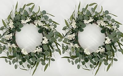 The white shop couronne de feuilles d'eucalyptus vertes, couronnes de printemps artificielles