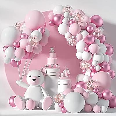 Kit de guirlande d'arche de ballons roses 104 en latex à confettis blancs