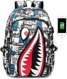 Sac à dos scolaire conçu par shark pour garçons avec usb, sac à
