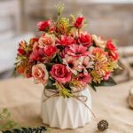 Bouquets de fleurs artificielles en soie avec vase en céramique pour table, maison