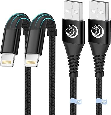 Câble de chargement iphone 1 mètre + 2 mètres, câble lightning certifié mfi