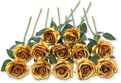 12 pièces de fleurs artificielles dorées en fausse soie à longue tige, fleurs