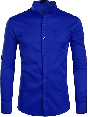 Chemises habillées décontractées pour hommes avec col, manches longues, boutonnées et poche