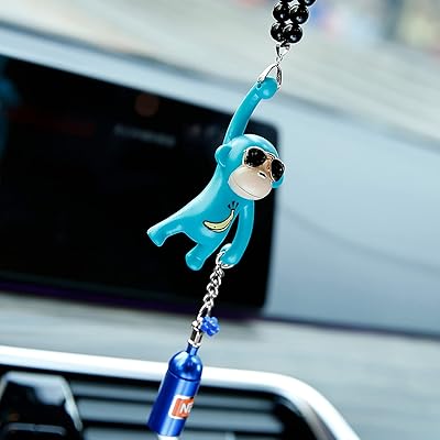 Yjmoner monkey design rétroviseur intérieur de voiture à suspendre (bouteille bleue et azote)