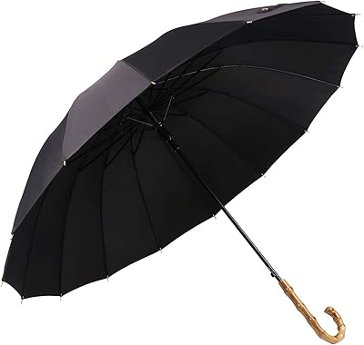 Parapluie long à ouverture et fermeture manuelle avec 16 baleines, durable et solide