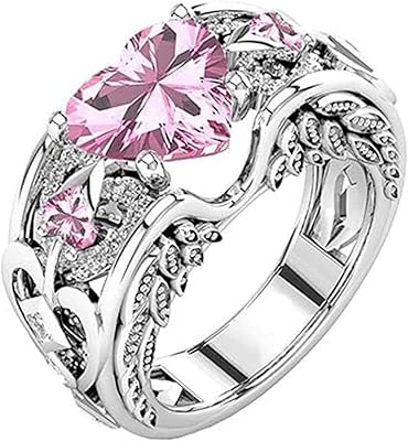 Bague en argent sterling avec pierres précieuses en forme de cœur pour fiançailles